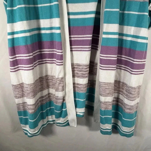 Lane Bryant Cardigan Womens 26 28 White Purple Blue Striped Open Front - Picture 3 of 8